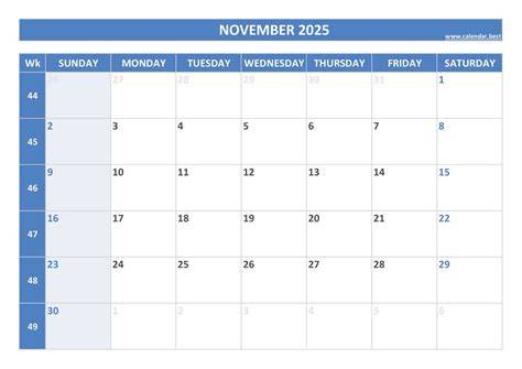 november 2025 calendar