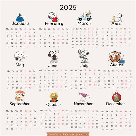 Snoopy Calendar 2025 Printable