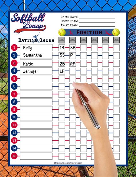 Softball Batting Lineup Sheet Printable