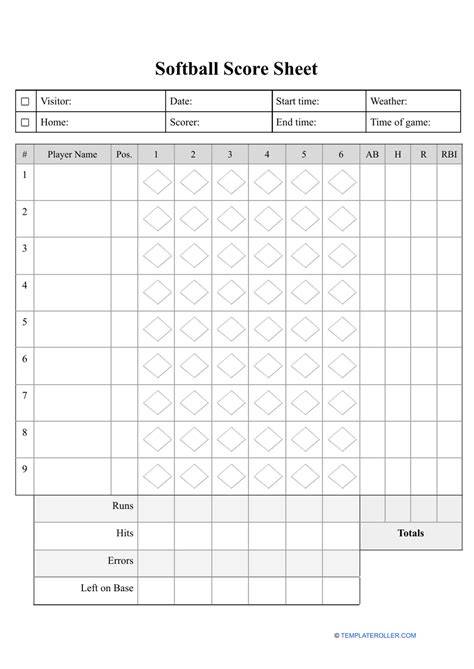 Softball Score Sheet Printable