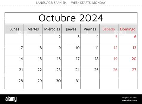 Spanish October Calendar