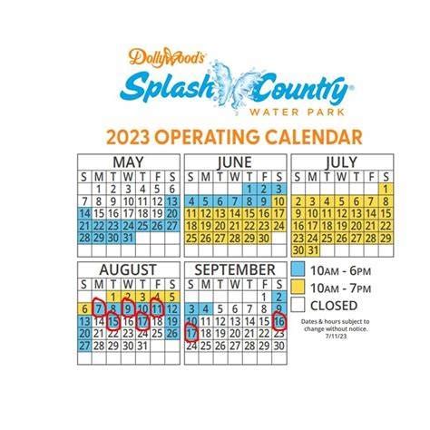 Splash Country Crowd Calendar