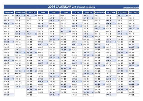 calendar with week numbers