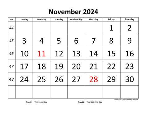 november 2024 calendar with holidays