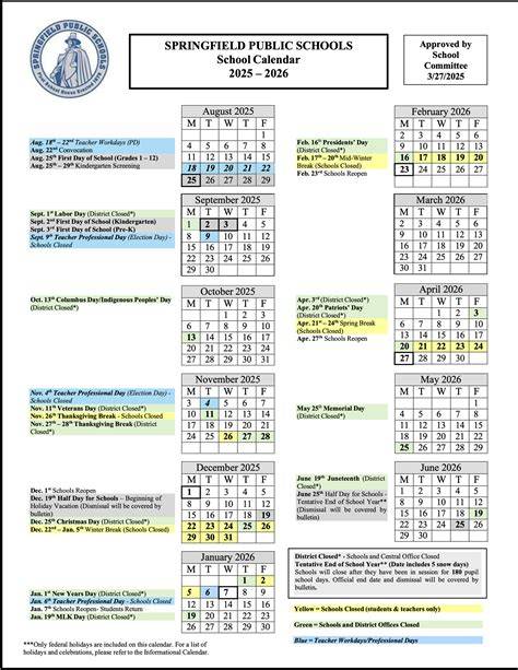 Springfield Academic Calendar