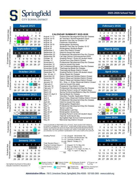 Springfield City Schools Calendar