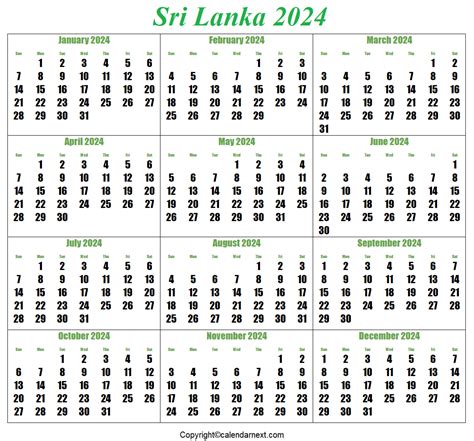 Sri Lanka Holiday Calendar 2024