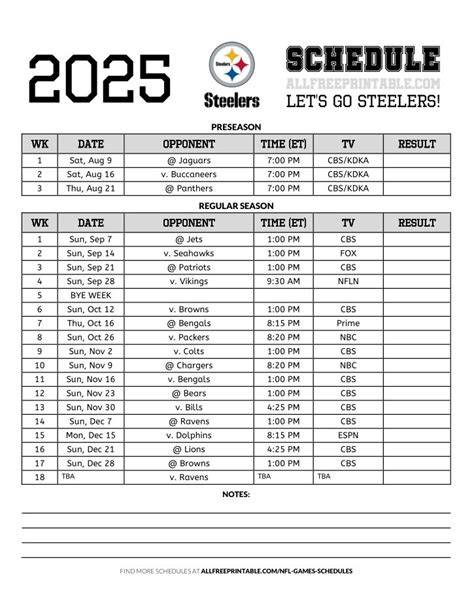 Steelers 2025 Schedule Printable