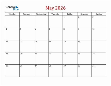is us calendar start of monday