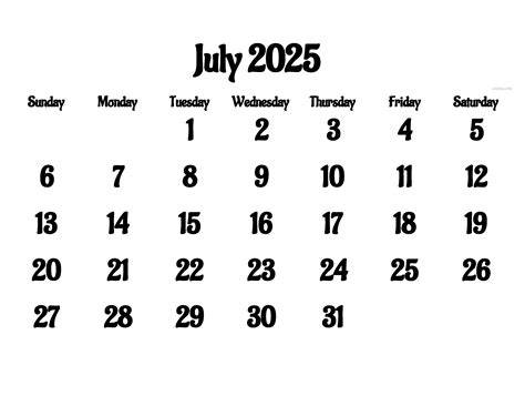 july 2025 calendar