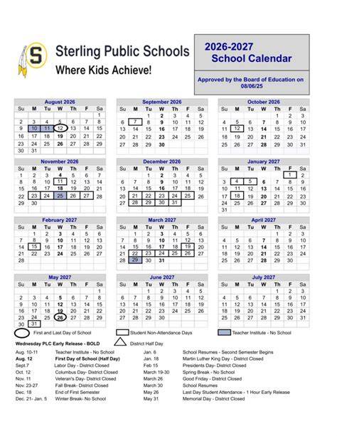Sterling Public Schools Calendar