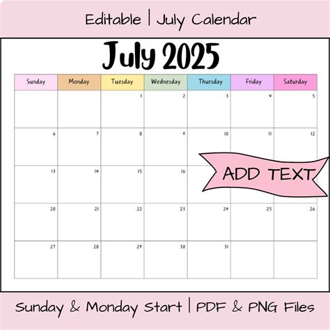 calendar july 2025