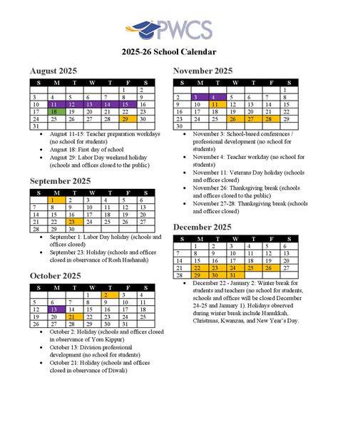 prince william county school calendar