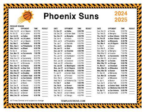 Suns Schedule 2024 Printable