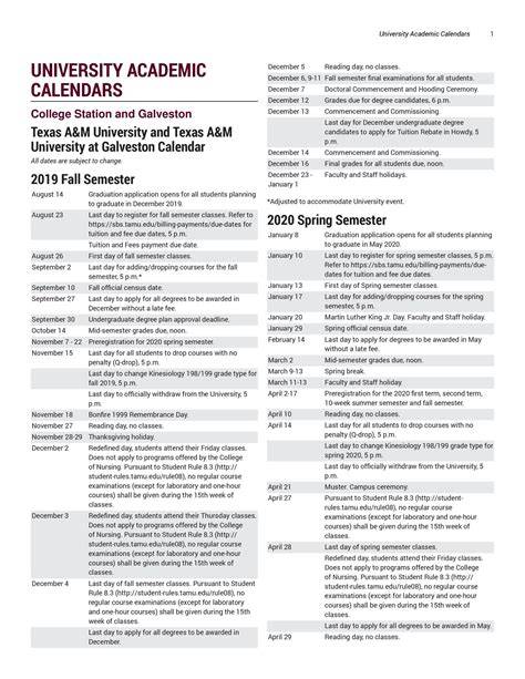 Tamu 2026 Academic Calendar