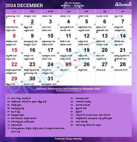 Telugu Calendar December