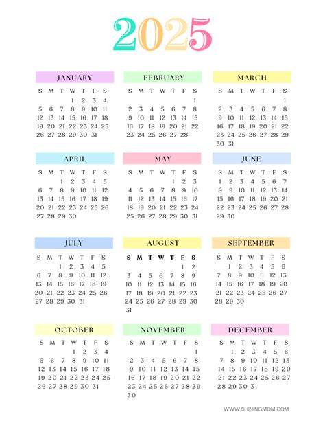 2025 yearly calendar printable one page