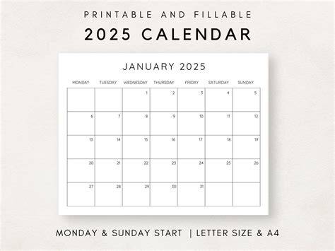 free 2025 calendar by mail
