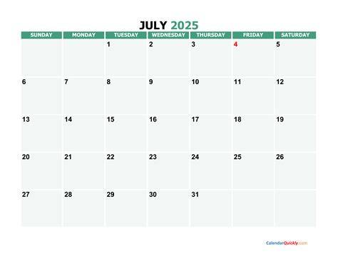 july 2025 printable calendar