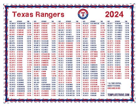 Texas Rangers 2024 Schedule Printable