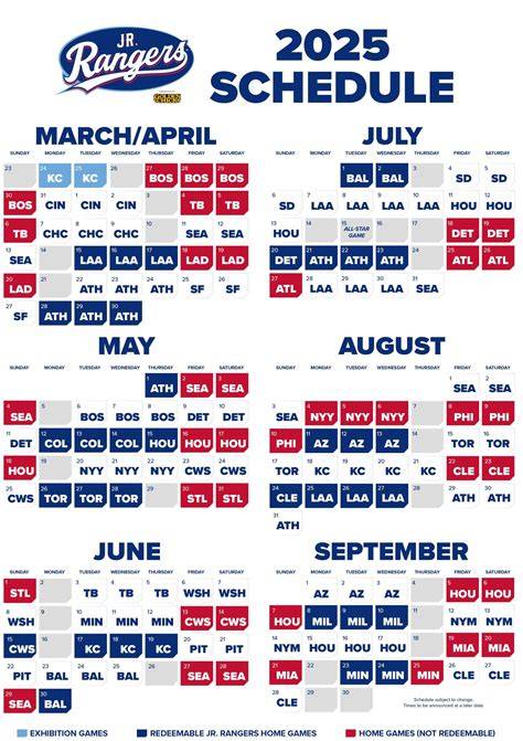Texas Rangers 2025 Printable Schedule