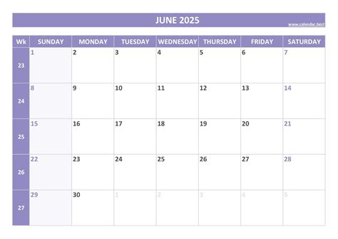 color 2025 june calendar planner printable