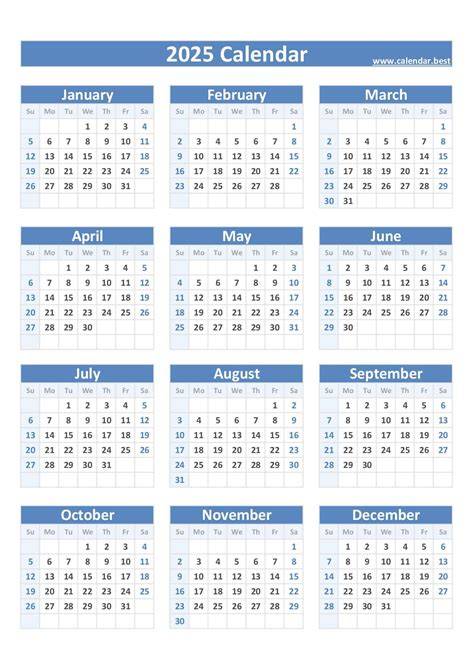 year calendar 2025 printable