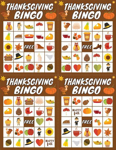 Thanksgiving Bingo Printable Cards