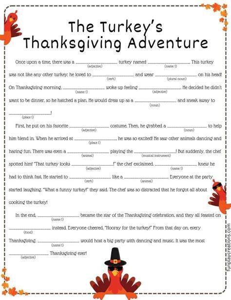 Thanksgiving Mad Libs Printable