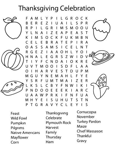 Thanksgiving Search A Word Printable