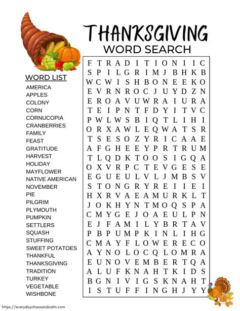 Thanksgiving Word Searches Free Printable