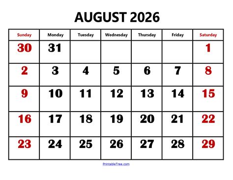 The Calendar For August