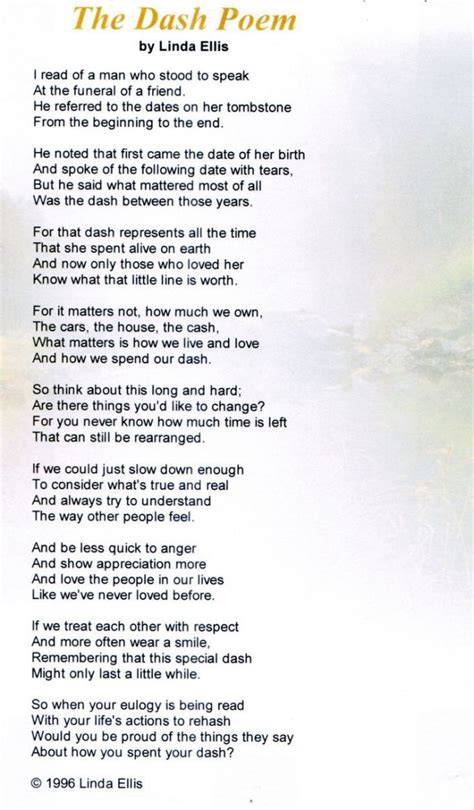 The Dash Poem Free Printable