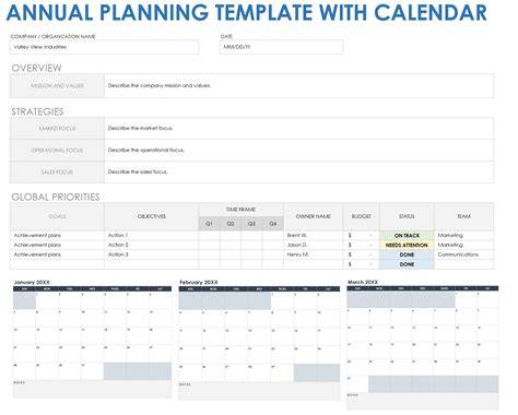 annual planning calendar