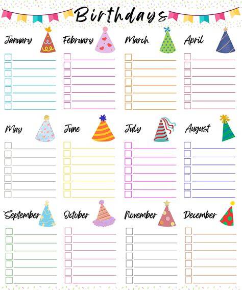 calendar for birthdays