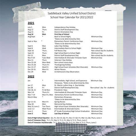 saddleback academic calendar