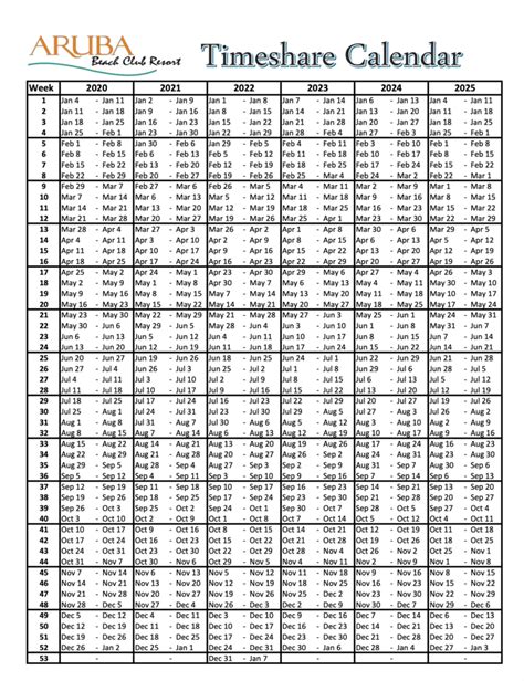 Timeshare Weeks Calendar
