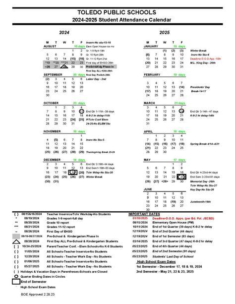 Toledo Public Schools Calendar 25 26
