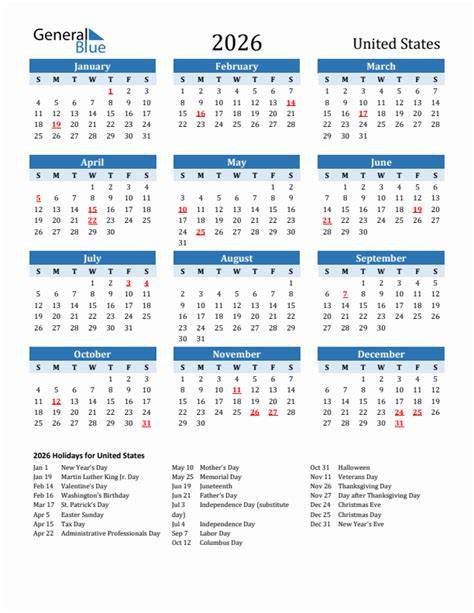 2026 calendar with holidays