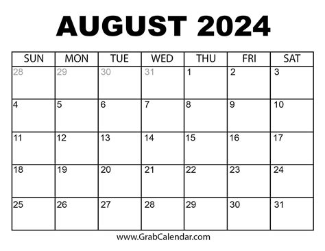 august 2024 calendar