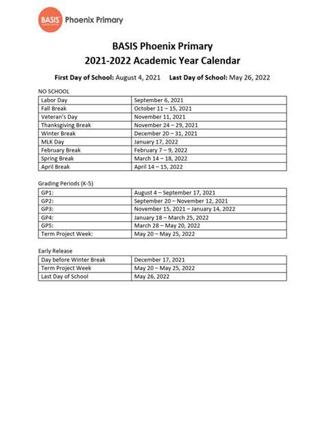 basis phoenix primary calendar