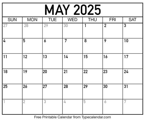 may 2025 calendar