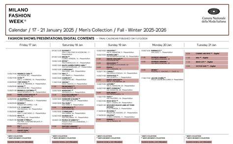milan fashion week calendar