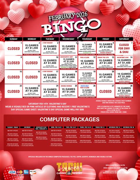tachi palace bingo calendar