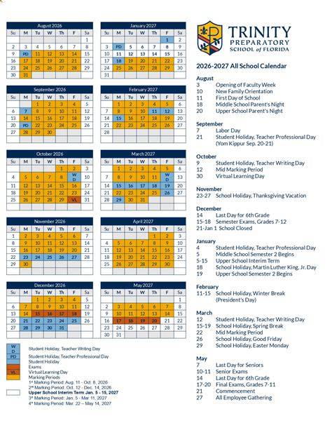 Trinity Academic Calendar 2024 25