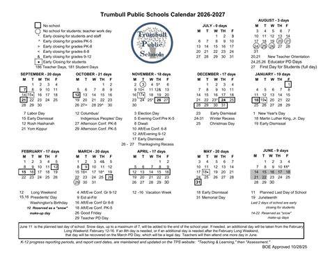 Trumbull School Calendar