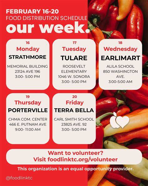 Tulare County Food Distribution Calendar