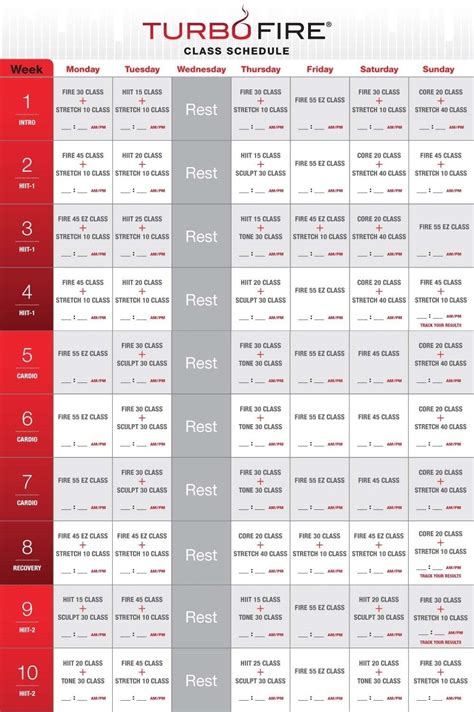 Turbo Fire Calendar