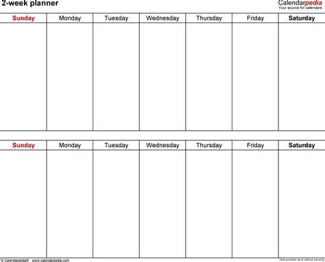 Two Week Printable Calendar
