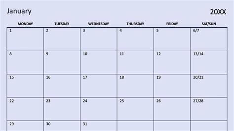 Typable Calendar Template